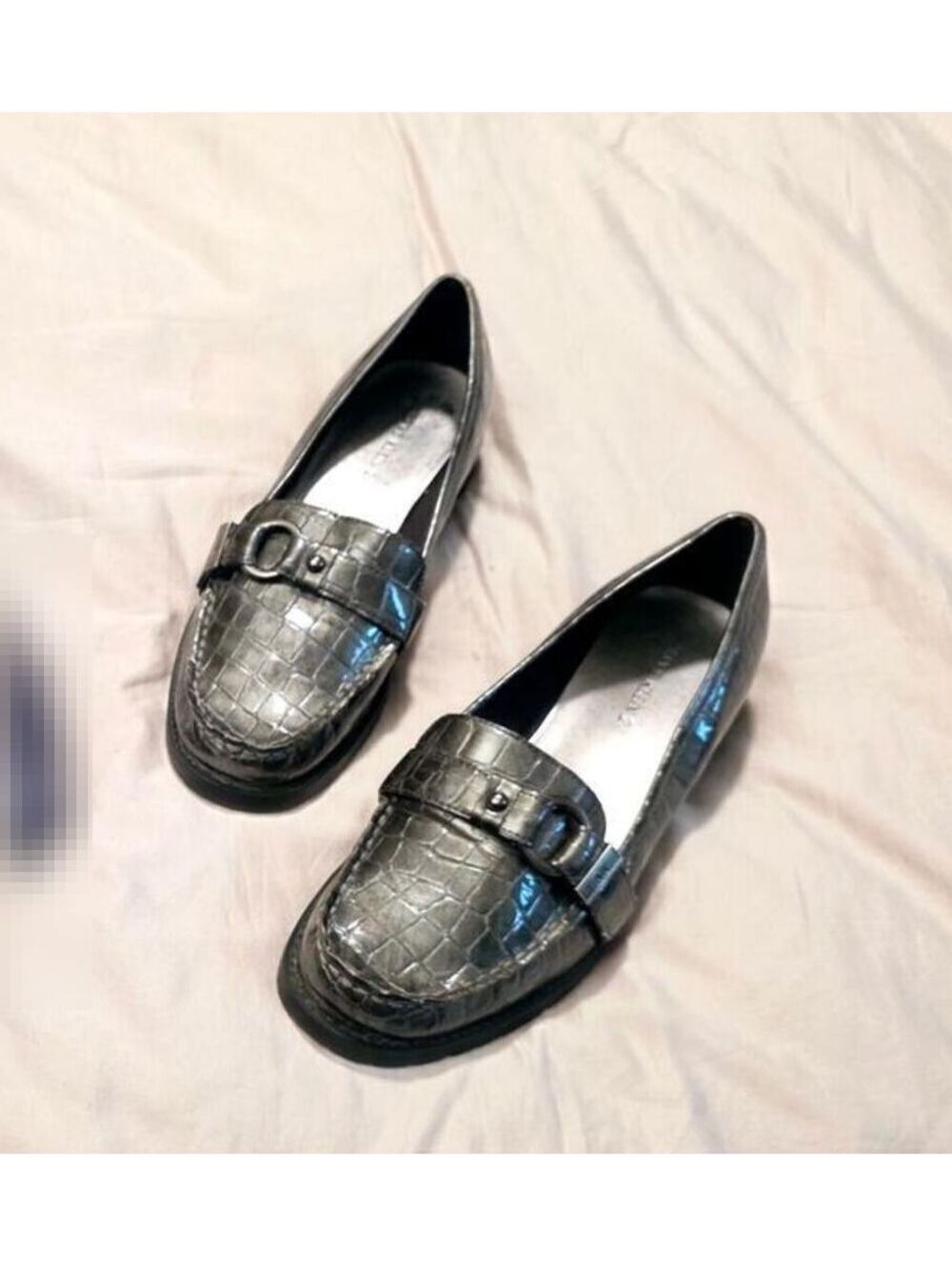 Anne Klein Gunmetal Vegan Crocodile leather Loafers 7.5 US